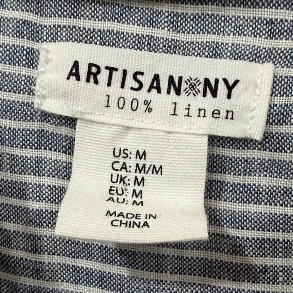 EUC Artisan Ny Slate Blue & White Striped Linen Button-Up Tunic - Picture 2 of 5